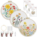 3 Pack Stamped Cross Stitch Kits for Beginners-Wild Flowers,with Hoop - color: Wild Flowers-2607