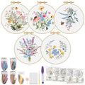 ERKOON Embroidery Kit for Beginners, 5 Sets Flower Cross Stitch Set for Adults Include Embroidery Cloth Hoops Threads for Craft Lover Hand Stitch with Skill Techniques (Flower) - color: Flower