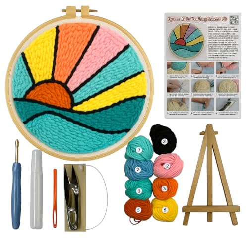 CELCRAFTIQUE Punch Needle Kits for Adults Beginner, Tool with Punch Needle Fabric, Hoops, Yarns and Sewing Needles (Morning Glow) - color: Morning Glow