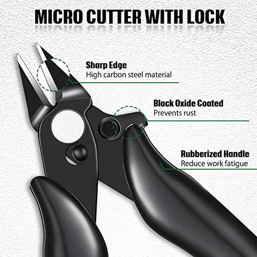 3 Packs 3. 5 Inch Wire Cutters Mini Soft Wire Snips Nippers Micro Cutter with Lock Flush Diagonal Cutting Pliers Small Flush Cut Pliers Jewelers Tools for Electronic(Black) - color: Black