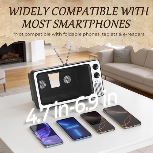 SEANCHEER Retro TV Cell Phone Screen Magnifier HD 3D Portable Foldable - color: Retro Silver-12"