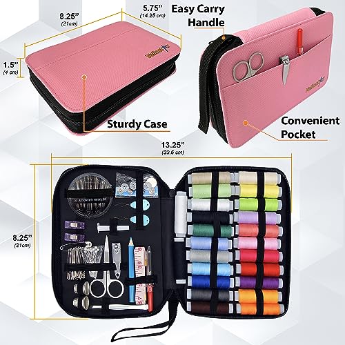 Vellostar Sewing Kit for Adults, Teens & Kids - 100-Piece Pink Beginner Set - color: Pink