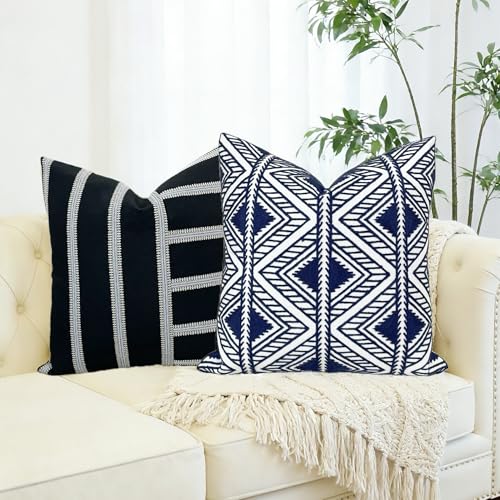 Slow Cow Embroidered Throw Pillow Cover 18 x 18 Inch Navy Blue - color: Navy Big Triangle, size: 18" x 18" (Pack of 1)