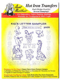 Kid's Letter Sampler Aunt Martha's Hot Iron Embroidery Transfer