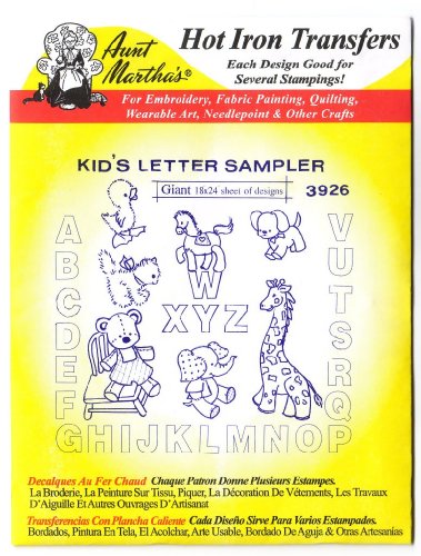 Kid's Letter Sampler Aunt Martha's Hot Iron Embroidery Transfer