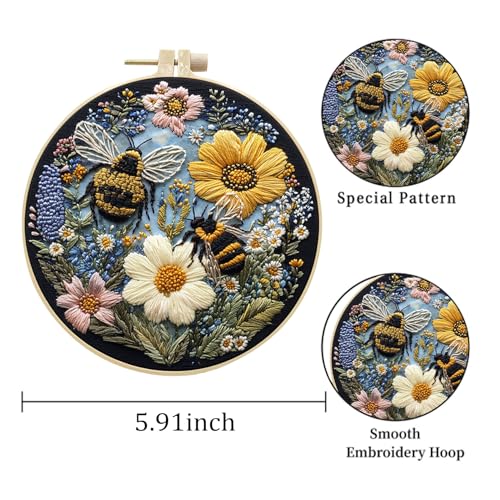 LB Yellow Floral Embroidery Kit for Beginners Adults - color: Yellow White