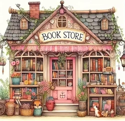 MYBISYMQQ Book Store Cross Stitch Kits for Adults,11CT Stamped Cross Stitch Kits for Beginner,DIY Needlepoint Embroidery Patterns Kits Embroidery Patterns for Home Wall Decor 13.7x13.7 inches - color: T002