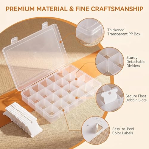 Embroidery Floss Cross Stitch Organizer Box Set 50 Pcs White Plastic Floss Bobbins Set Embroidery Thread Bobbins with Organizer Storage Box and 552 Pcs Floss Number Stickers
