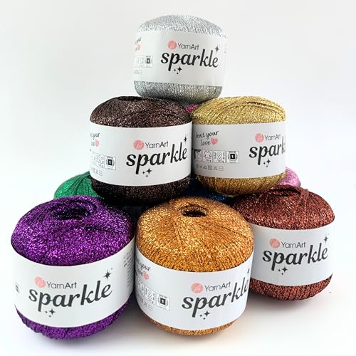 YarnArt Sparkle Metallic Shiny Yarn, 60% Metallic Polyester 40% Polyamide, 25g, 160m, 2.5mm Needles & 3mm Hooks (1300) - color: 1300