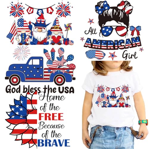 Independence Day Iron on Patches 4th of July Heat Transfer Vinyl Decals American Flag Dwarf Sunflower Patriotic Design Iron on Transfer Stickers Ready to Press Appliques for Clothing T-Shirt Jacket - color: Independence Day A