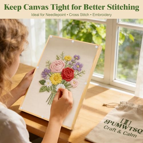 PUWMTSQ Needlepoint Stretcher Bars Set with Linen Storage Bag — 6” 8” 10” 12” 14” Modular Frame Kit, Mini Embroidery Frame for Cross Stitch & Needlework, Includes Thumb Tacks & Tack Remover