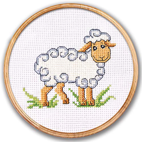 Counted Cross Stitch Kit 'Lamb' - DIY Embroidery Set with a White Sheep - color: Lamb