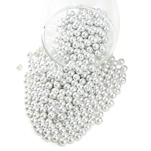 YouLuo 200Pcs Glass Pearl Beads for Jewelry Making,Glass Beads for Bracelet - color: Light Grey, 10mm