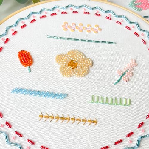Myfelicity Bead Embroidery kit with Floral Patterns, Colorful Thread Sets, and Instructions, Suitable for Beginners and Adults, Box Packaging