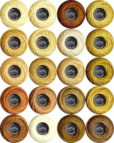 Soft 20 Colors Classic Crochet Thread Double Mercerized Egyptian Long Staple Cotton Pearl Thread Ball 20 Pack,100% Cotton (Beige Brown-834-869) - color: Beige Brown Series
