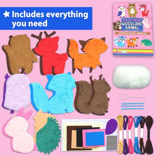 KRAFUN Woodland Animal Sewing Kit for Kids Ages 6+ | 8 Dolls - color: Woodland Animal