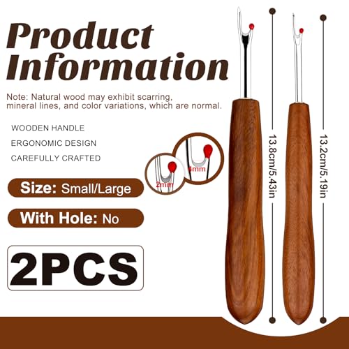 Seam Ripper, 2 PCS Rippers for Sewing, Wood Handle Stitch Remover Tool - color: Rosewood