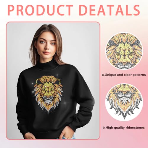 1 Pc Lion Rhinestone Iron on Hotfix Transfer Decal, Bling DIY Patch Clothing Repair Applique T-Shirt Vest Shoes Hat Jacket Decor Clothing DIY Accessories - color: Lion