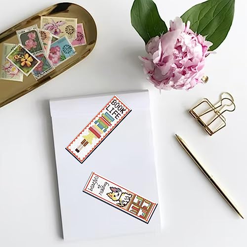 FREEBLOSS 6 Set Cross Stitch Bookmark Kit 8"x2.4" 11CT Cat on Books - style: Books&Cats