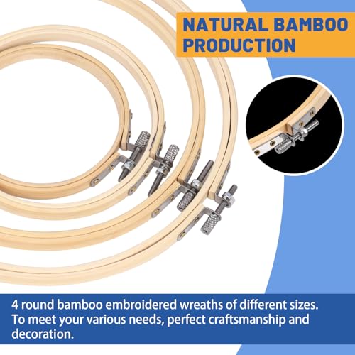 Glarks 78pcs Linen Fabric Embroidery Set Includes 50pcs Stitch Embroidery Thread 6pcs Embroidery Linen Cloth 6pcs Bamboo Circle Cross Stitch Hoop 10pcs Sewing Needles and 6pcs Tailoring Tools