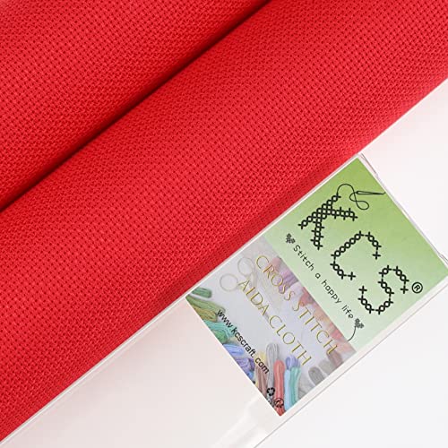 KCS 2 pc of 15" x 18" Counted Cross Stitch Cotton Aida Cloth Needlework Fabric (Red, 18CT) - color: Red, size: 18CT