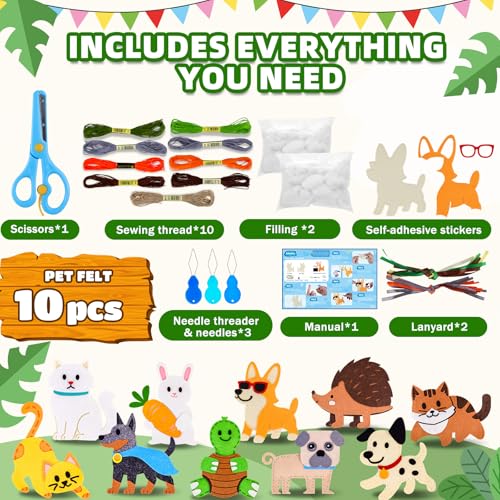Garma Puppy Sewing Kit for Kids - 10 in 1 Pet Kids Sewing Crafts Kit for Beginners - Mini Sewing Kits for Kid 5-8 8-12 - Easy Sew Your Own Felt Animals DIY Craft Set for Boys & Girls Birthday - style: Pet