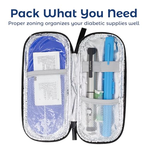 sijidou Insulin Cooler Travel Case with 80g TSA Approved Ice Pack for Diabetes Drug & Insulin Pen Insulated Cooling, Equipped with 2 Pre-filled Syringe Holder Case, Suitable for Dialy Life and Trips - size: Blue