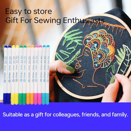 Dinggaogao 12 Pieces Water-Erasable Fabric Pen Set - 6 Colors for Sewing, Embroidery & DIY Tracing Tools