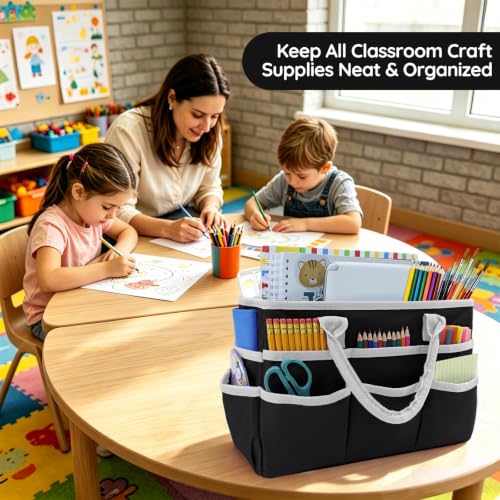AKAYOK Art Supply Organizer Tote Bag, Portable Craft Bags with Handles - color: black