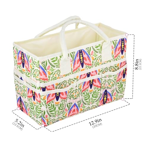 Craft Organizer Tote Bag with Multiple Pockets,Scrapbooking Art Storage - color: green moth
