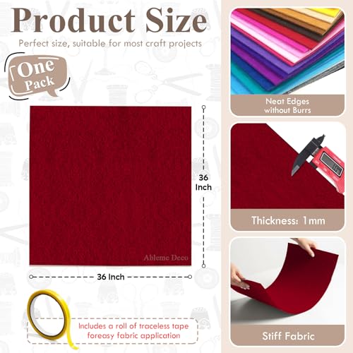 Red Felt Fabric 36" x 36", 1 Square Yard Stiff Acrylic Felt Sheet - color: Red, size: 36" X 36" (1 Yard)