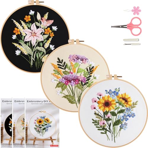 COCOMOX Flowers Embroidery Kit for Beginners, Hand Craft Gift for Adults - color: Full-blown flower
