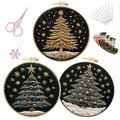 EOBTAIN 3 Pcs Merry Christmas Embroidery Kit for Beginners,Green Gold Christmas Tree Embroidery Starter Kit Xmas Winter Snow Stamped Patterns with Hoop,Thread,Needles,Hand DIY Craft Kits for Adults - color: Green Gold