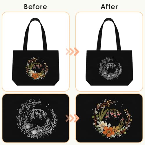 ERKOON Canvas Tote Bag Embroidery Kit for Beginners, Floral Arts Crafts Cross Stitch Kits for Adults Including Stamped Embroidery Bag with Hoops, Needle, Instruction and Color Threads (Flower) - color: Flower