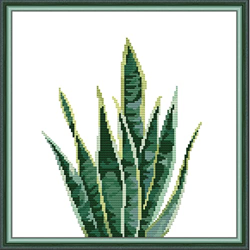 Svarog Stamped Cross Stitch Kits Beginners Full Range of Embroidery Patterns Starter Kits for Adult or Kids DIY Cross Stitches Needlepoint Kits 14CT-Green Plant 5， 12.2x12.2 inch - color: Green Plant 5， 12.2x12.2 inch