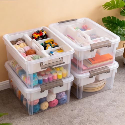 Citylife 17 QT Clear Craft Organizers and Storage Box with Handled Tray - size: 17 Qt- 1 Pack-H