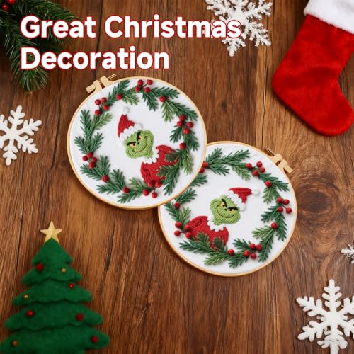 BBLYBD Christmas Embroidery Kit, 1 Set Cross Stitch Craft Kit for Beginners with Pre-Printed Embroidery Fabric, Hoop, Step-by-Step Instruction, Color Threads & Needles (Christmas-1 Set) - color: Christmas-1 Set