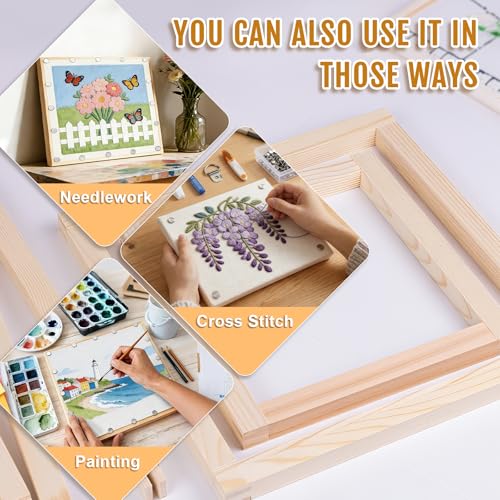 6 Sets 12pcs Needlepoint Stretcher Bars,3 Sizes Canvas,Wall Mount,Splicing Frame for Embroidery/Painting,Includ 12pcs Bars+100 Tracks+Sewing Scissors+Hammer+4 Wall-Mounted Rings+4 Picture Hooks