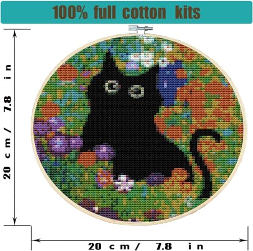 4 Pack Black Cat Stamped Cross Stitch Kits for Adults Beginners with Frame - color: 4 Pack Cross Stitch Kits20x20in-1