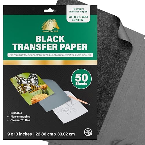 MyArtscape Graphite Transfer Paper 9" x 13" 50 Black Waxed Sheets