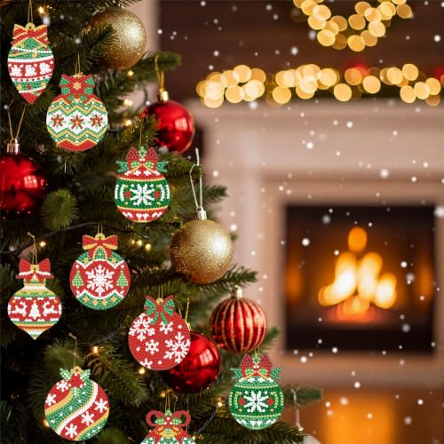 Realspring 20 Pcs Christmas Diamond Art Ornament 5d Ball Onion Finial Shape - style: Vintage