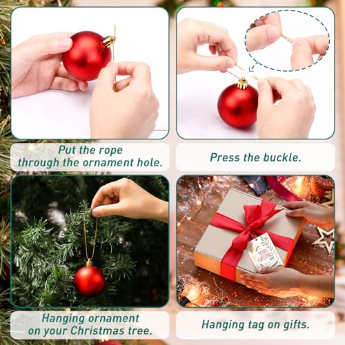 GWHOLE 400Pcs Christmas Ornament Hooks, Chrsitmas Ornament Hangers String with Snap Fastener for Hanging Christmas Ornaments Crafts Gift Tag (Gold, Silver, Red, Green)