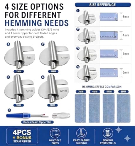4PCS Universal Sewing Rolled Hemmer Foot for Sewing Machine - size: 3/4/5/6mm Rolling Hem