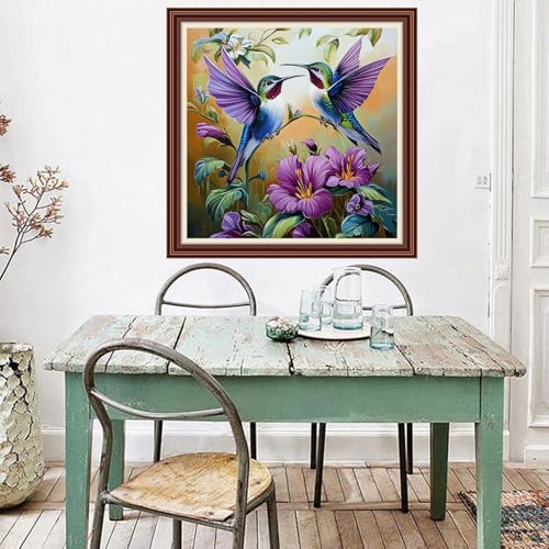 Dimxvean Counted Cross Stitch Kits for Adults,11CT Unprinted Cross-Stitch Pattern Embroidery Kit Cross Stitching Kit Supplies Needleworks Set-Hummingbird Flower 18x18 inchs - color: SetColor11