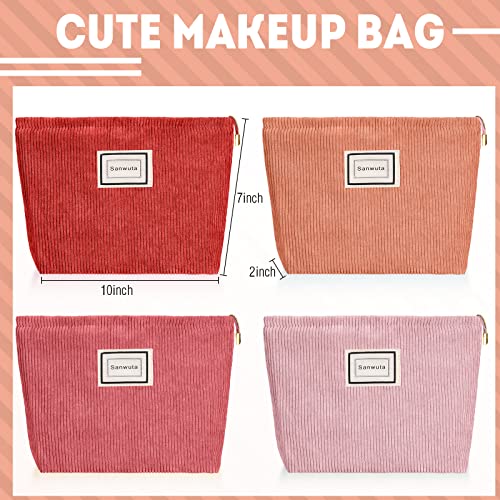 Sanwuta 4 Pack Velvet Corduroy Makeup Bag Zipper Pouch,Red Series,Plaid - color: Red Series