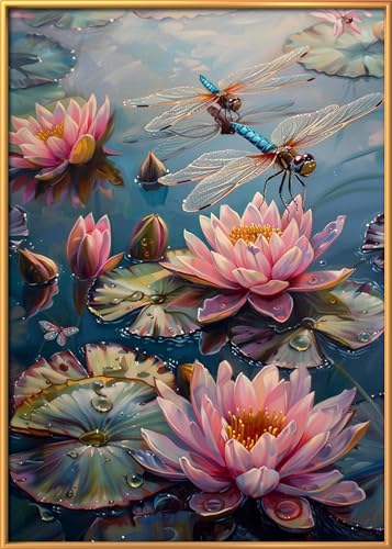 Leczany Cross Stitch Patterns Stamped Kit for Beginners | Embroidery Supplies DIY Craft Kit Needlepoint for Adults Starter | 11CT, 3 Strands | Lotus Pond Dragonfly 15.8x22.4 inches - color: 11CT Stamped kits, Lotus Pond Dragonfly 15.8x22.4 inches