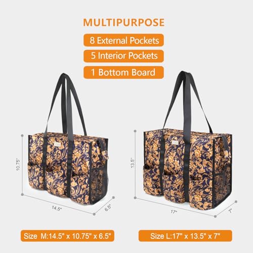 TOPDesign Utility Water Resistant Tote Bag with 13 Pockets, Zipper Closure - color: Baroque Gold, size: Medium
