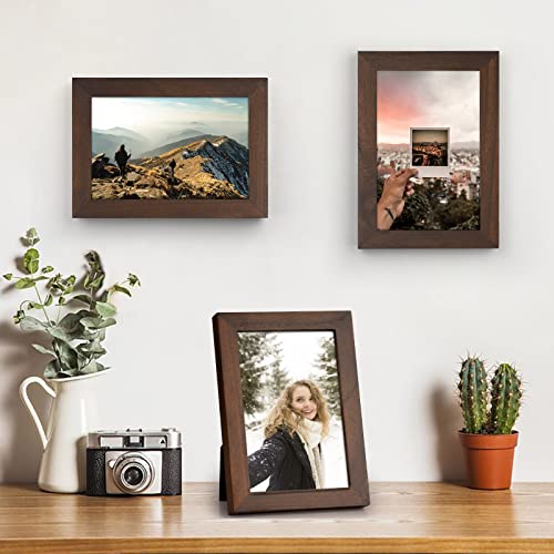 Emfogo 4x6 Picture Frame, Pack of 2 Photo Frame with Real Glass, Solid Wood Rustic Picture Frames 4x6 Display for Wall Decor (Vintage Walnut) - color: Vintage Walnut, size: 4x6 inch