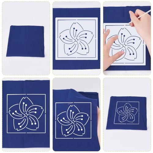 FREEBLOSS Sashiko Embroidery Stencils Sashiko PET Stencil Flowers Embroidery Patterns Stencils for Drawing Sashiko Template for Hand Quilting and Embroidery 14x14cm - style: Flowers