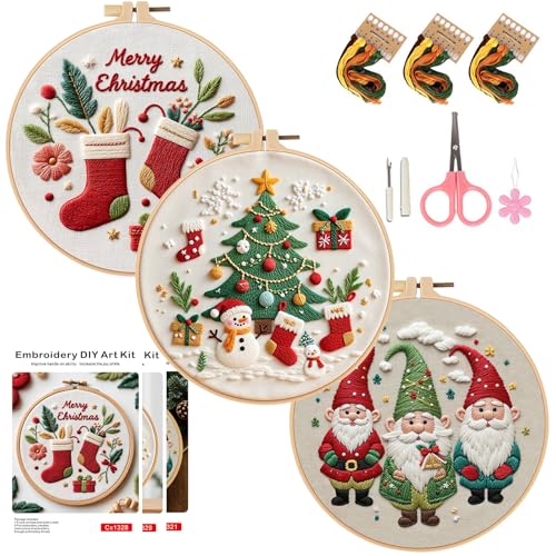 COCOMOX Christmas Embroidery Kit for Beginners, Hand Craft Gift for Adults - color: Christmas pattern
